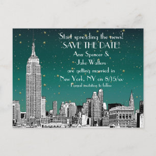 Carte Postale Faire-part NYC Skyline 01 Etched Turquoise Starry Enregistrer