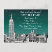 Carte Postale Faire-part NYC Skyline 01 Etched Turquoise Starry Enregistrer (Devant)