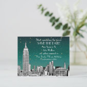 Carte Postale Faire-part NYC Skyline 01 Etched Turquoise Starry Enregistrer (Debout devant)