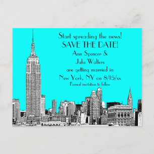 Carte Postale Faire-part NYC Skyline 01 Gravé DIY Fond de couleur Enregistr