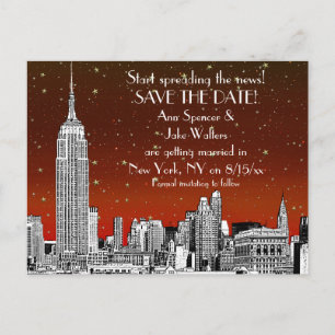Carte Postale Faire-part NYC Skyline 01 Gravé Étoile Rouge Save the Date