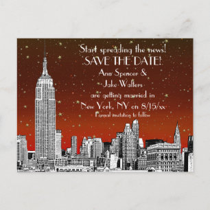 Carte Postale Faire-part NYC Skyline 01 Gravé Étoile Rouge Save the Date