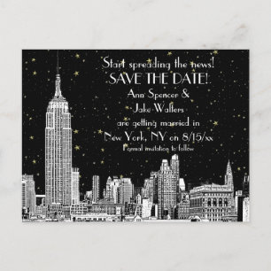 Carte Postale Faire-part NYC Skyline 01 Gravé Fond Étoilé DIY Enregistrer l