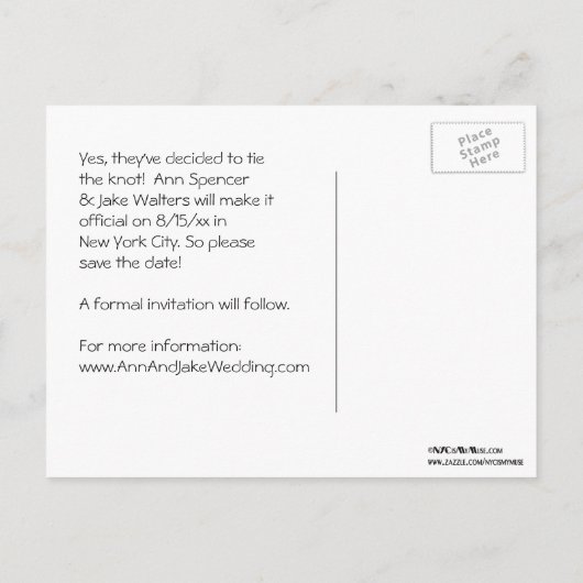 Carte Postale Faire-part NYC Skyline Bklyn Bridge gravé Enregistrer la date (Dos)