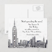 Carte Postale Faire-part NYC Skyline Etched 01 Date à sauvegarder (Devant / Derrière)