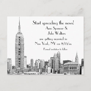 Carte Postale Faire-part NYC Skyline Etched 01B Enregistrer la date