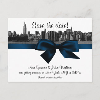 Carte Postale Faire-part NYC Skyline large gravé BW Bleu marine Enregistrer
