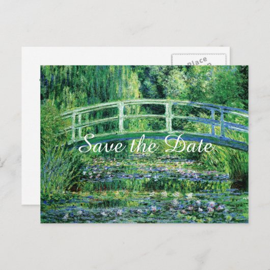 Carte Postale Faire-part Nymphéas Pont Japonais Enregistrer la Date de Mari (Devant / Derrière)