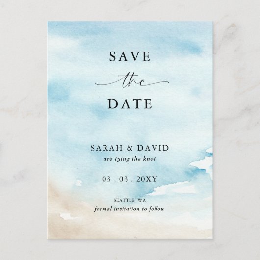 Carte Postale Faire-part Océan aquarelle mer été plage enregistrer la date (Devant)