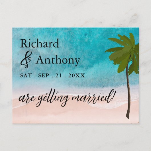 Carte Postale Faire-part Ocean Beach Palm Tree Mariage Enregistrer La Date (Devant)