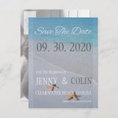 Carte Postale Faire-part Ocean Love Beach Starfish Photo Enregistrer La Dat (Devant / Derrière)