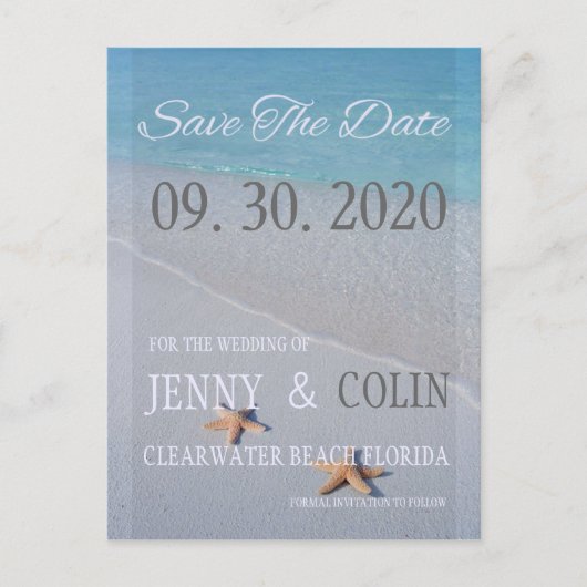 Carte Postale Faire-part Ocean Love Beach Starfish Photo Enregistrer La Dat (Devant)