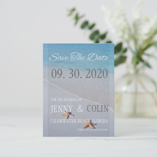 Carte Postale Faire-part Ocean Love Beach Starfish Photo Enregistrer La Dat (Debout devant)