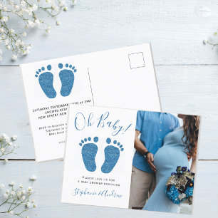 Carte Postale Faire-part Oh Baby Couples Photo Fête Prénatale pour Garçon