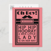 Carte Postale Faire-part Oh garçon Black Mustache Nouveau bébé fille Faire- (Devant / Derrière)