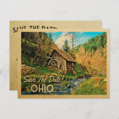 Carte Postale Faire-part Ohio Sauvez La Date Rustique Cabine Mill Woods (Devant / Derrière)