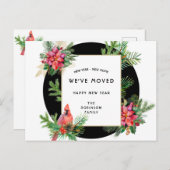 Carte Postale Faire-part Oiseau Cardinal et Poinsettias Nouvel An Nouvelle (Devant / Derrière)