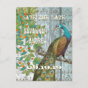 Carte Postale Faire-part Oiseau de l'amour paon assis dans un arbre Sauvega