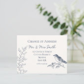 Carte Postale Faire-part oiseau élégant bleu et crème changement d'adresse (Debout devant)