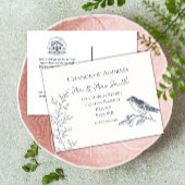 Carte Postale Faire-part oiseau élégant bleu et crème changement d'adresse