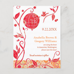 Carte Postale Faire-part Oiseaux Amoureux Chic Mariage Économisez la Date