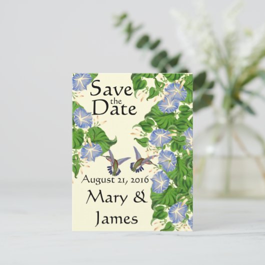 Carte Postale Faire-part Oiseaux Colibris Fleurs Floral Enregistrer Date (Debout devant)