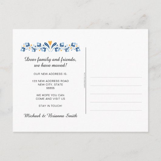 Carte Postale Faire-part Oiseaux d'art populaire moderne nouvelle adresse e (Dos)