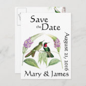 Carte Postale Faire-part Oiseaux de colibri Fleurs sauvages Sauvez la date (Devant / Derrière)