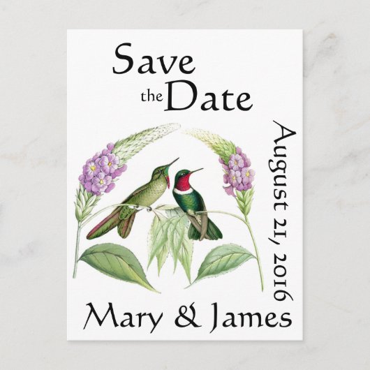 Carte Postale Faire-part Oiseaux de colibri Fleurs sauvages Sauvez la date (Devant)