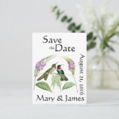 Carte Postale Faire-part Oiseaux de colibri Fleurs sauvages Sauvez la date (Debout devant)