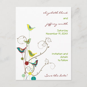 Carte Postale Faire-part Oiseaux D'Été Colorés Frottent Mariage Enregistrer