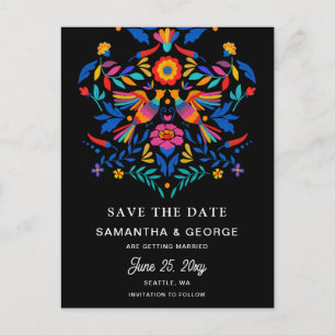 Carte Postale Faire-part Oiseaux Mexicains Otomi Fleur Fête Économisez La D