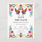 Carte Postale Faire-part Oiseaux Mexicains Otomi Floral Fiesta Enregistrer (Devant)