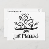 Carte Postale Faire-part Oiseaux Noir Blanc Inséparables Mariage Mariés (Devant / Derrière)