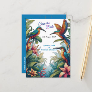 Carte Postale Faire-part Oiseaux tropicaux colorés et Plantes luxuriants