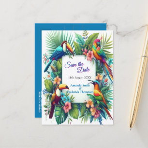 Carte Postale Faire-part Oiseaux tropicaux colorés et Plantes luxuriants