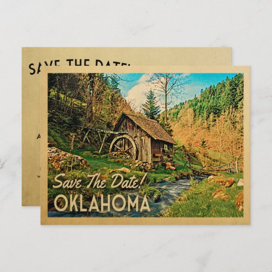 Carte Postale Faire-part Oklahoma Enregistrez la Date Cabine Rustique Mill  (Devant / Derrière)