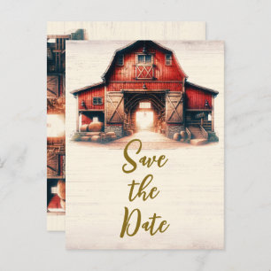 Carte Postale Faire-part Old Red Barn Rustic Mariage campagnard Enregistrer