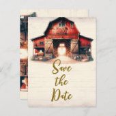 Carte Postale Faire-part Old Red Barn Rustic Mariage campagnard Enregistrer (Devant / Derrière)