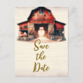 Carte Postale Faire-part Old Red Barn Rustic Mariage campagnard Enregistrer (Devant)