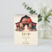 Carte Postale Faire-part Old Red Barn Rustic Mariage campagnard RSVP (Debout devant)