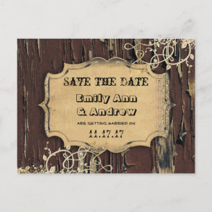 Carte Postale Faire-part Old Wood Country Chic Gold Vine Enregistrer la dat