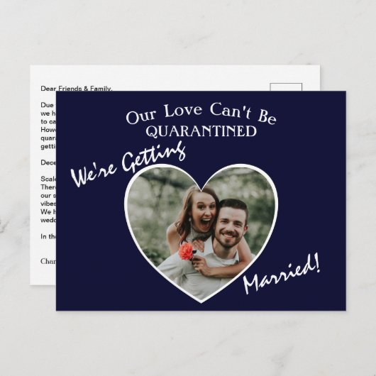 Carte Postale Faire-part On se marie avec un Mariage réduit (Devant / Derrière)