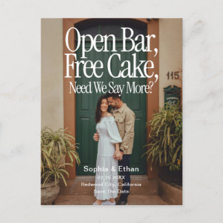 Carte Postale Faire-part Open Bar Free Cake Photo Retro Save The Date