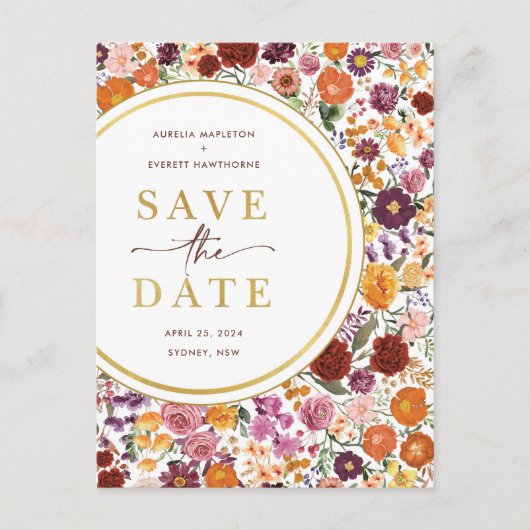 Carte Postale Faire-part Opulent Fleurs sauvages de l'automne Mariage Enreg (Devant)