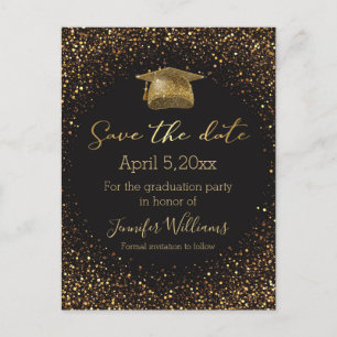 Carte Postale Faire-part or chic parties scintillant graduation noire enreg