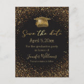 Carte Postale Faire-part or chic parties scintillant graduation noire enreg (Devant)