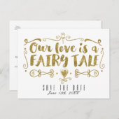 Carte Postale Faire-part Or NOTRE AMOUR EST UN CONTE DE FÉES Mariage Enregi (Devant / Derrière)