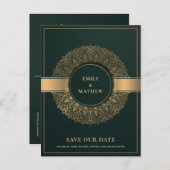 CARTE POSTALE FAIRE-PART OR VERT CLASSIQUE ORNATE MANDALA ENREGISTRER LA DA (Devant / Derrière)