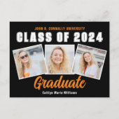 Carte Postale Faire-part Orange Black Graduate Photo Collage Graduate (Devant)